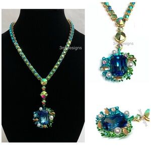 NWT Betsey Johnson 💋MERMAID JEWELS STONE Gold Tone Glass Crystals Necklace